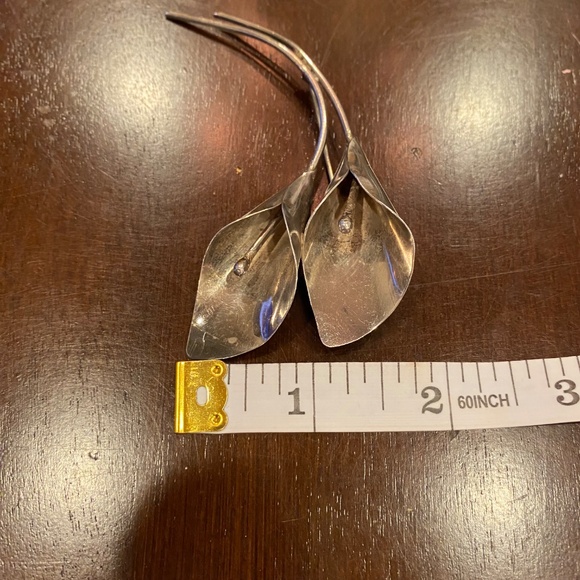 Vintage Stuart Nye Sterling Silver double Cala Lily Brooch - Picture 10 of 12